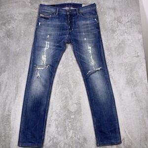 Diesel Selvage Jeans Tepphar Slim Carrot Fit Men's 33x32 Button Fly Distressed